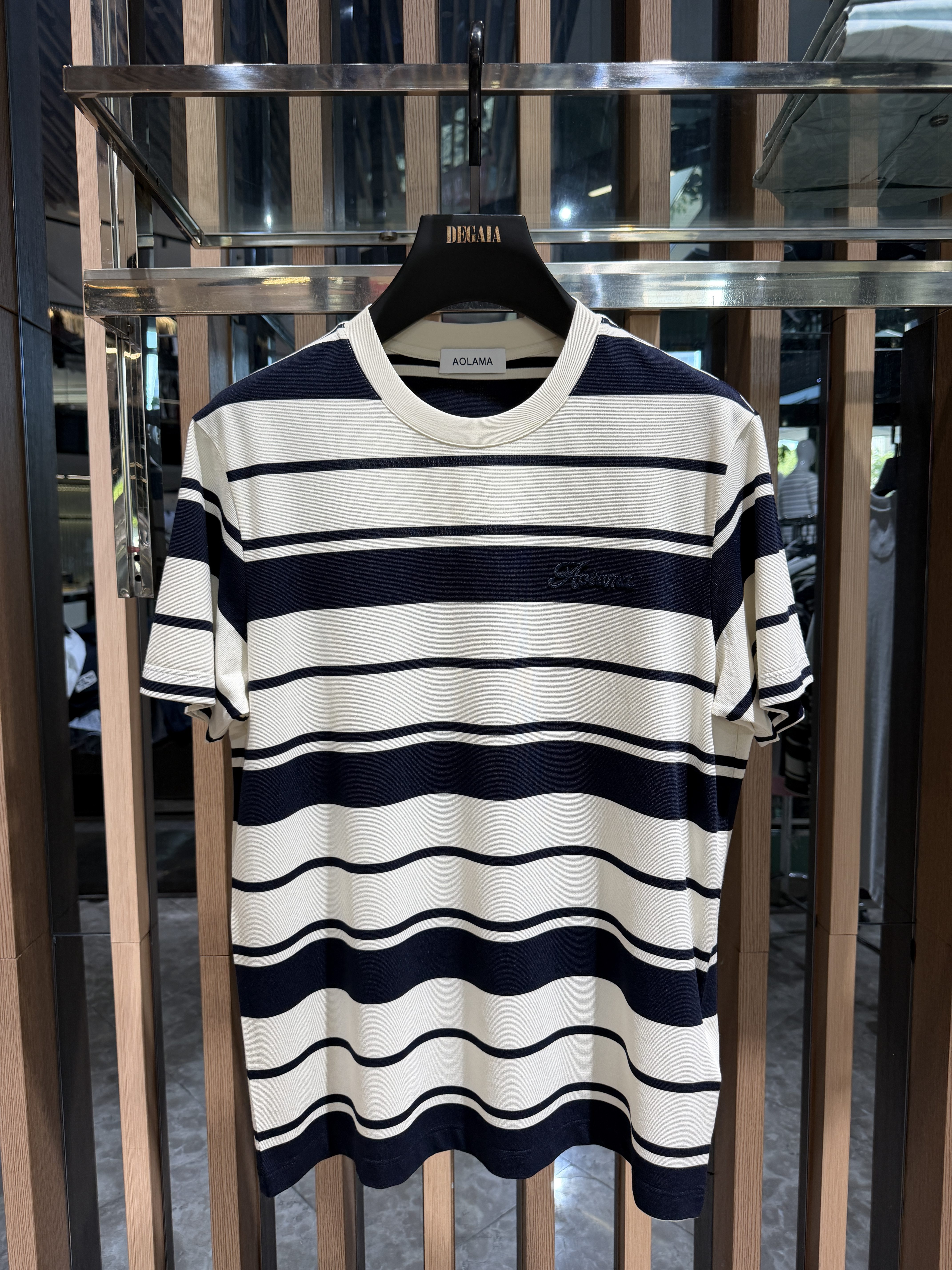 AOLAMA男装26夏季新款胸前字母刺绣条纹短袖T恤休闲上衣880262147