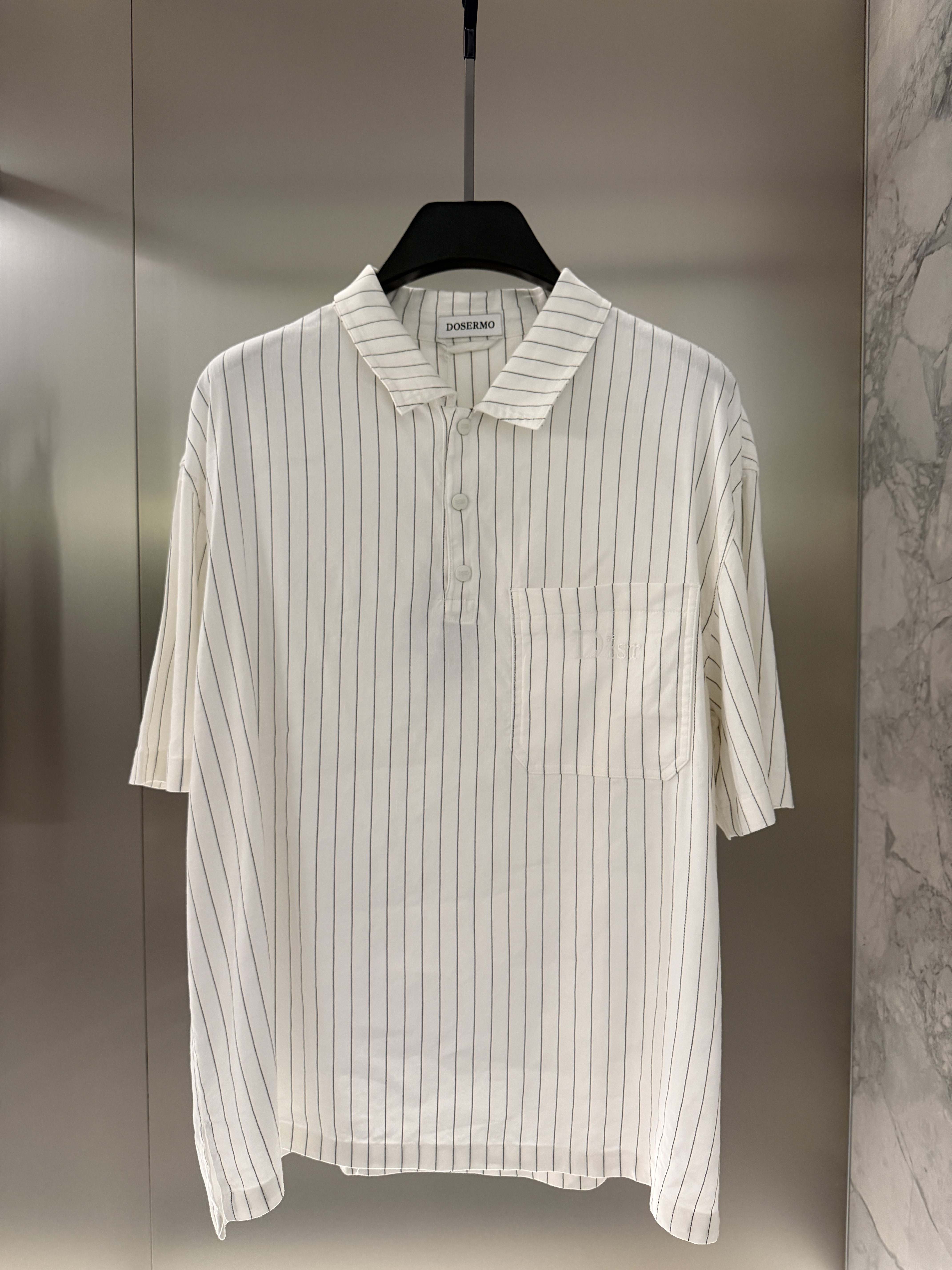 DOSERMO男装26夏季新款竖条衬衫外套亚麻透气宽松短袖660761212