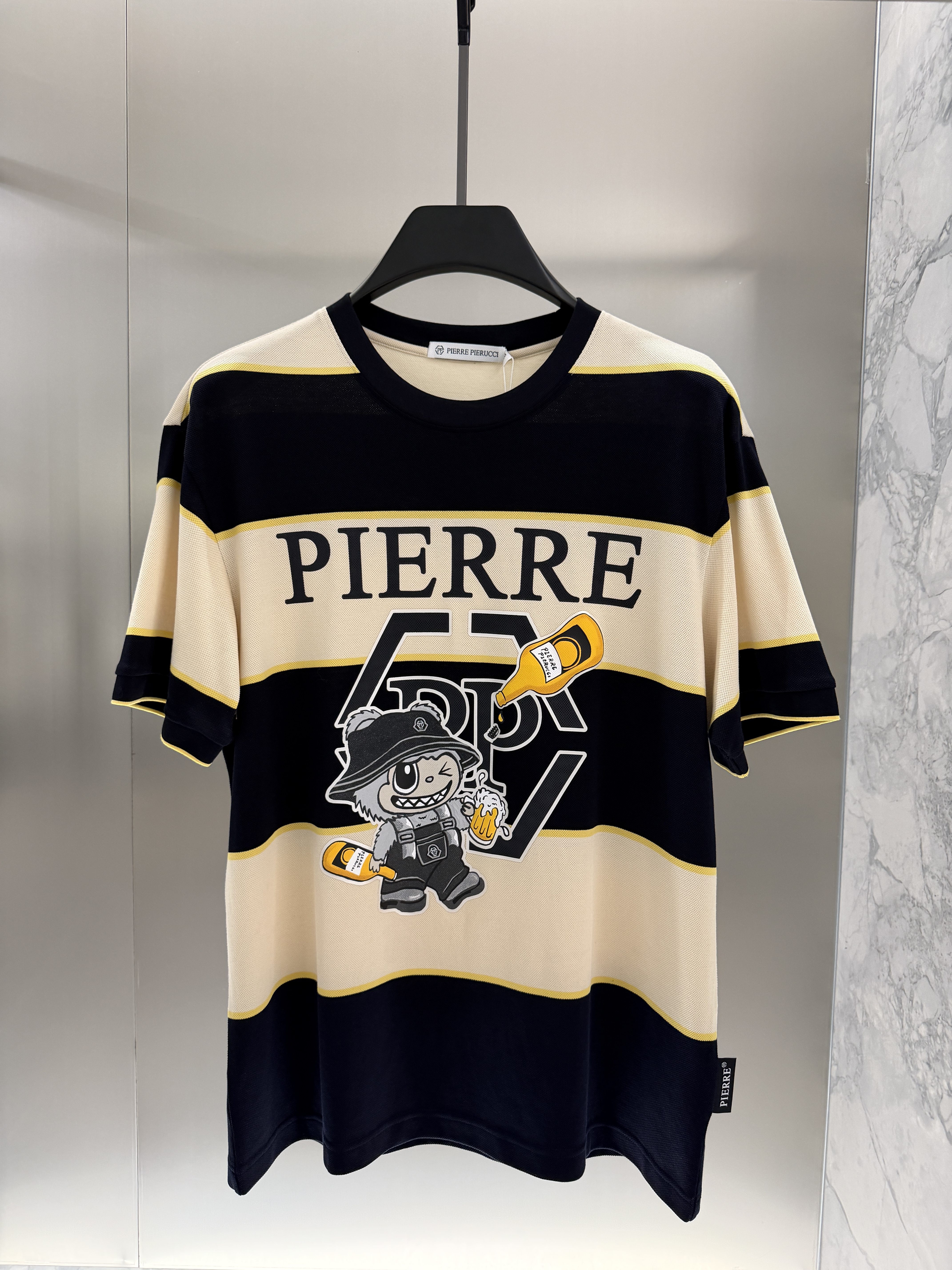 PIERRE PIERUCCI男装26夏季新款印花条纹短袖T恤棉质宽松款252519