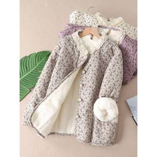 930克 零下穿特厚长毛绒棉衣外套女碎花加绒冬蕾丝花边棉袄F38