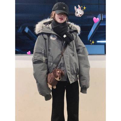 工装派克羽绒棉服女2025冬季加厚新款爆款美式复古大毛领棉衣棉袄