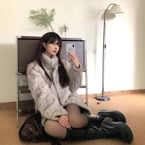 小火山月影少女立领染尖环保皮草冬新款羊羔毛外套女皮毛一体努努