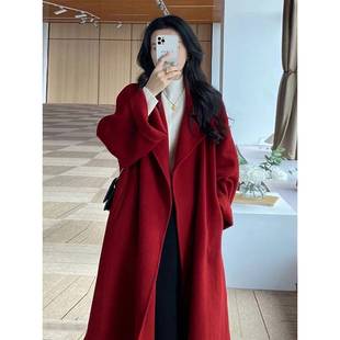 红色过年女装双面羊绒呢子大衣秋冬季2025新款小个子羊毛呢外套女