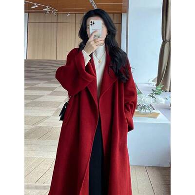 红色过年女装双面羊绒呢子大衣秋冬季2025新款小个子羊毛呢外套女