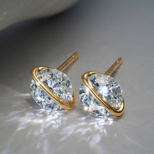 小行星 18K金镶钻爆闪轻奢高级感培育钻石耳饰女养耳洞耳钉耳环