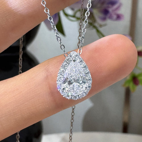 培育钻石PT950铂金满钻水滴形项链女轻奢高级感锁骨链钻石颈饰