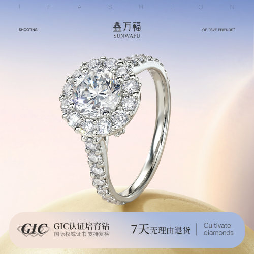 PT950铂金钻石戒指女icon围镶款1克拉钻戒时尚简约人工培育钻石