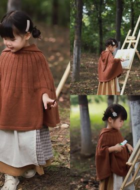 毛衣女款2025新款秋冬女童斗篷披