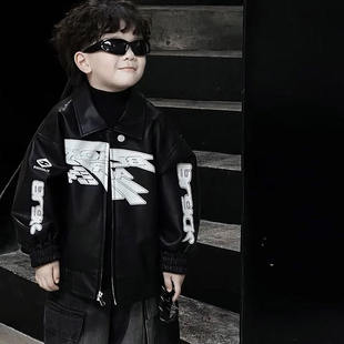 男童巨好看冬装套装韩系穿搭又酷又飒的皮衣2025新款今年流行爆款