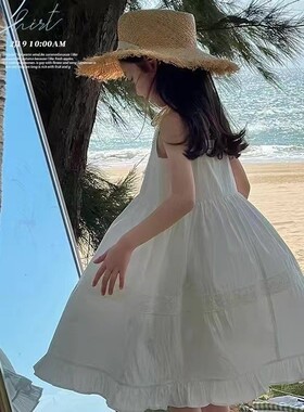 女童连衣裙夏季高级感十岁生日女孩公主裙白色吊带裙夏裙2024新款