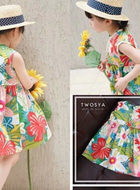 女童连衣裙网红夏装2022新款时髦洋气绿色海边胖宽松儿童公主裙背