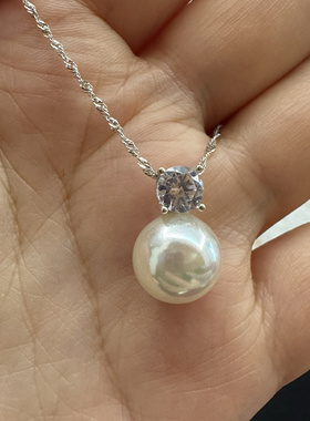 现货发西班牙手工珍珠正圆极光高亮12mm项链女925银项链