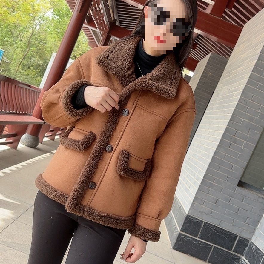 1652#新款羊羔毛外套秋冬双面穿保暖加绒皮毛一体机车服休闲外套