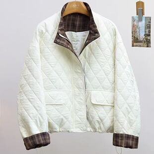 韩版感立领短款棉服外套女冬季2025新款格菱宽松棉衣保暖棉袄