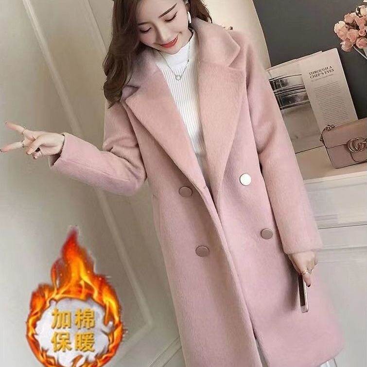 加棉加厚毛呢外套女中长款2025秋冬新款韩版宽松显瘦洋气呢子大衣