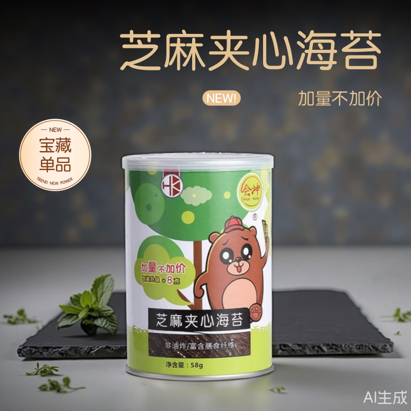 会坤夹心海苔儿童芝麻海苔58g罐原味海苔海苔夹心脆健康零食