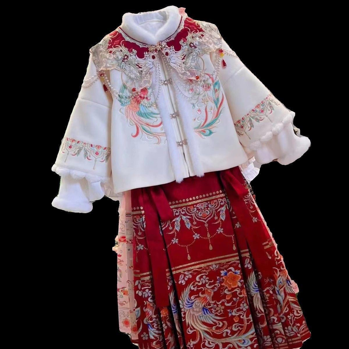 女童秋冬马面裙套装2025新款儿童冬装古风汉服加厚加绒拜年服喜庆