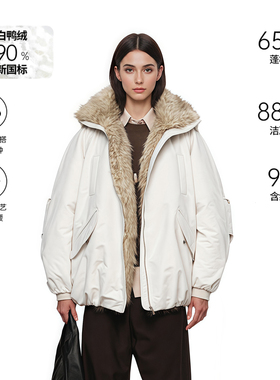 RASP冬季环保皮草拼接毛领座山雕派克羽绒服下摆抽褶夹克外套上衣