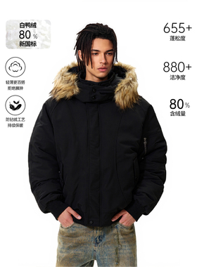 RASP冬季美式毛领加厚派克服男女白鸭绒保暖工装羽绒服情侣外套潮