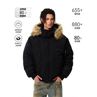羽绒服情侣外套潮 毛领加厚派克服男女白鸭绒保暖工装 RASP冬季 美式