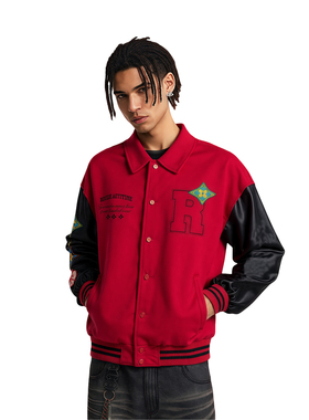 RASP重工刺绣呢料夹克男女秋冬新款美式廓形飞行员棒球服酷飒外套