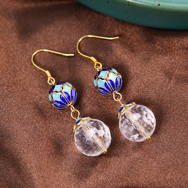 S  도금 과장된 화이트 크리스탈 귀걸이 패션 여성면 처리 된 귀걸이 민족 스타일 요정 우아한 귀 보석