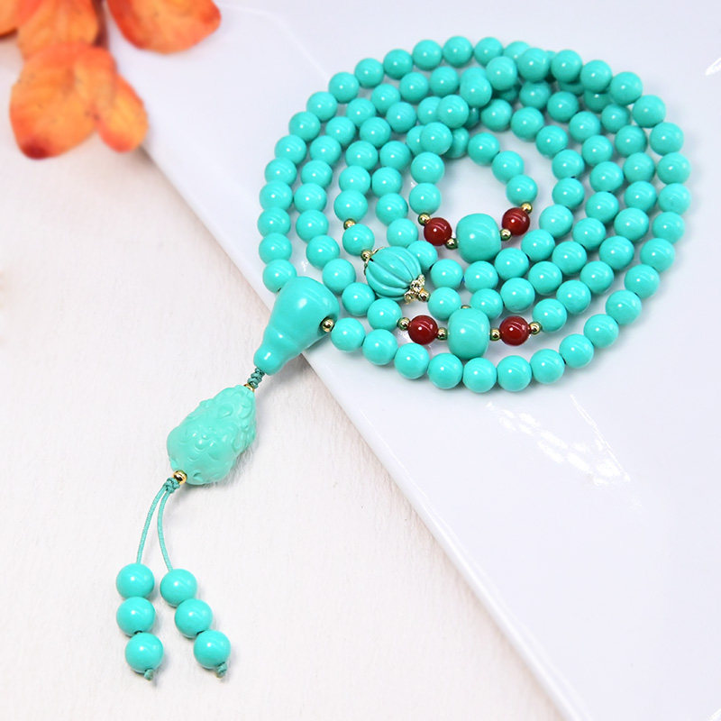 몽골어 소나무 청록색 팔찌 108 묵주 비즈 멀티 서클 팔찌 PIXIU 액세서리 민족 스타일 여성용 팔찌