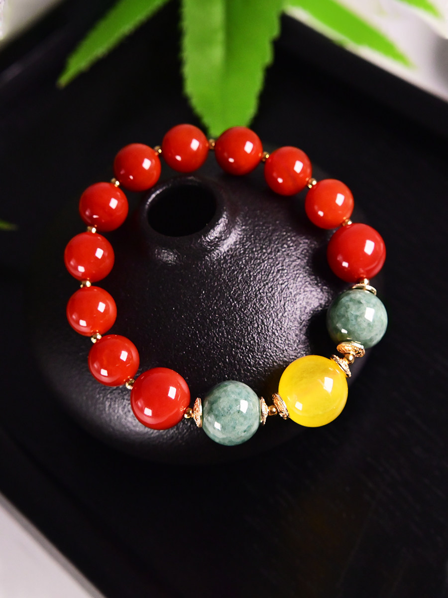 천연 남쪽 붉은 마노 팔찌 밀랍 경옥 다중 보물 팔찌 다양하고 매력적인 여성 맞춤형 핸드 쥬얼리