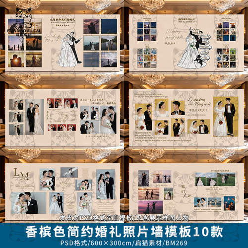 香槟色简约婚礼照片墙迎宾签到区