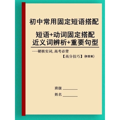 纸质版初中英语常用动词搭配短语同义词近义词辨析词典打印资料