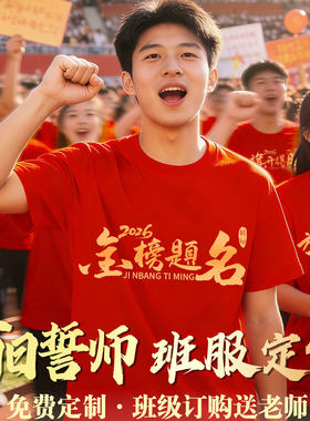 百日誓师红色T恤班服定制中高考毕业学生送考服金榜题名必胜短袖