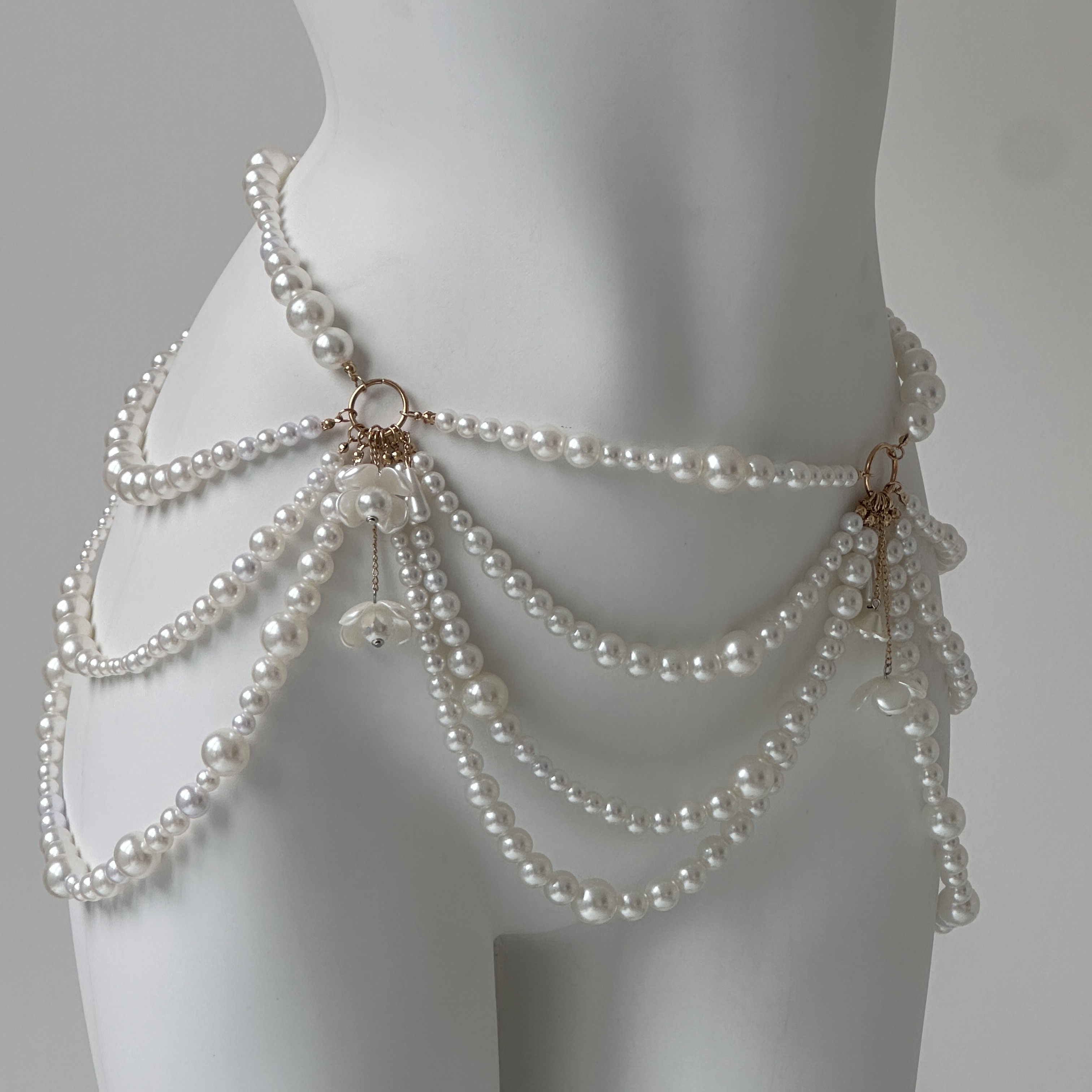 重工个性创意多用途不规则珍珠多层流苏腰链腰饰辣妹街头饰品