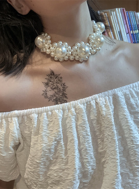 Simone走秀同款珍珠花朵造型小众设计个性夸张项链