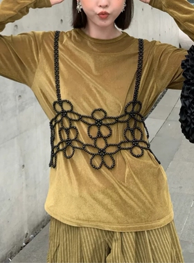 日系黑色花朵立体珍珠吊带背心小红书博主同款百搭上衣小众