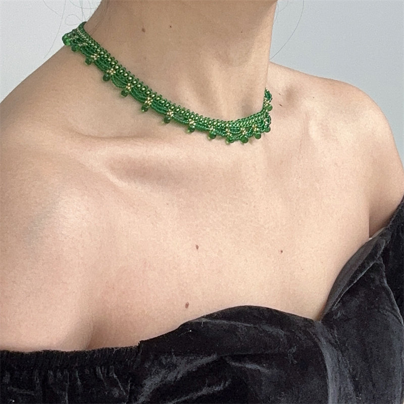 法式优雅复古墨绿迷你珠串珠蕾丝花边choker,饰品/流行首饰/时尚饰品新,项链,淘宝优惠券,粉丝福利购,淘宝优惠卷