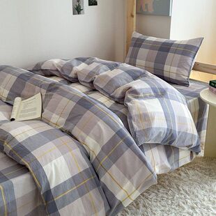 定制a类三件套宿舍被套床单六件套水洗棉纯棉格子无印风开学床品