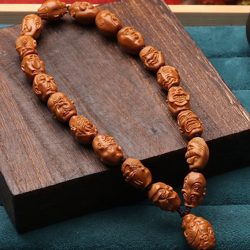 小籽橄榄核手串十八怪脸罗汉长串单面手持核雕文玩手把件手工雕刻