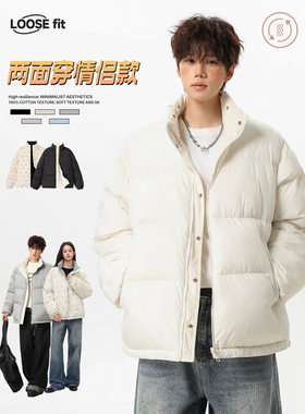杰克传洋美式双面穿棉服复古潮牌五星满印棉衣男女冬季保暖面包服
