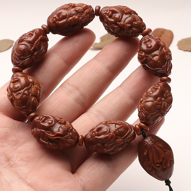 机刷玉化包浆橄榄核手串成品老油核文玩手工八宝童子八宝弥勒手链