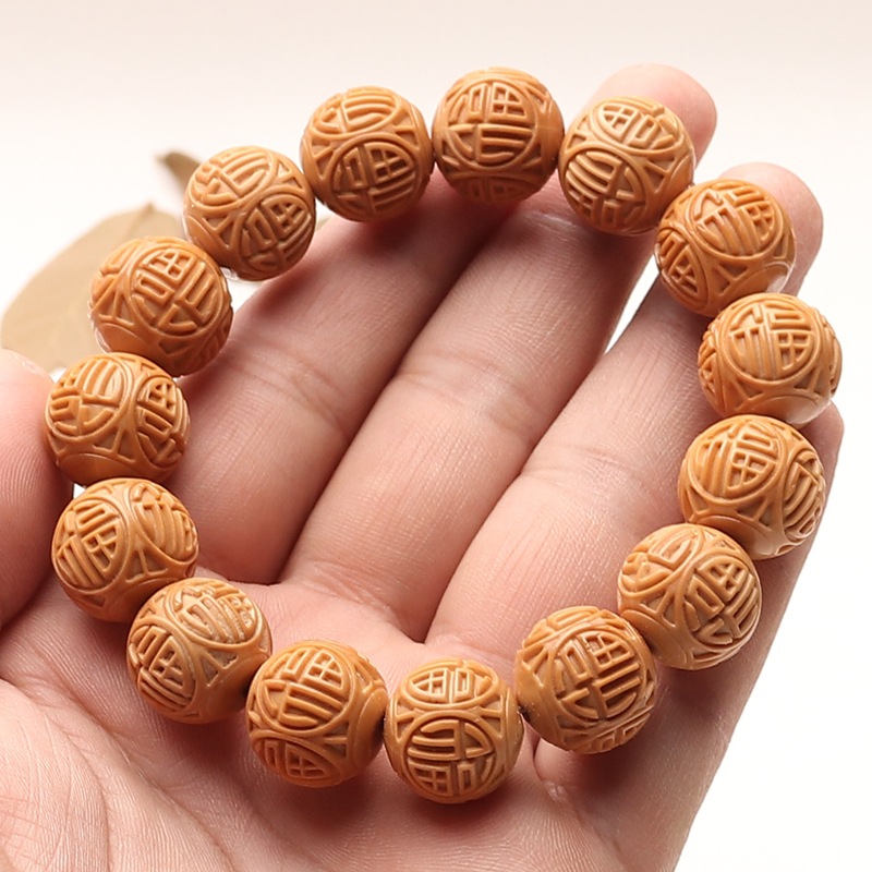 新款猴头桃核浮雕福字纳福手串吉祥如意单圈文玩盘完佛珠正圆手链