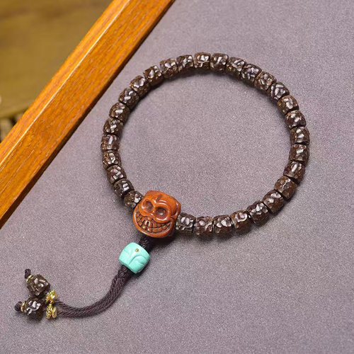 天然椰蒂无相手串单圈纯手工打磨原生态文玩琉璃松石回流骨配饰