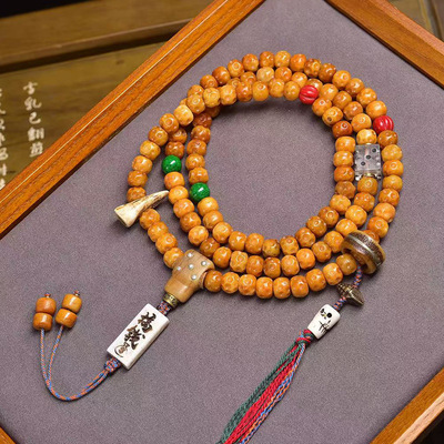 藏传回流骨雕刻108颗佛珠念珠脖挂藏式文玩多圈手串料器瓜珠配饰