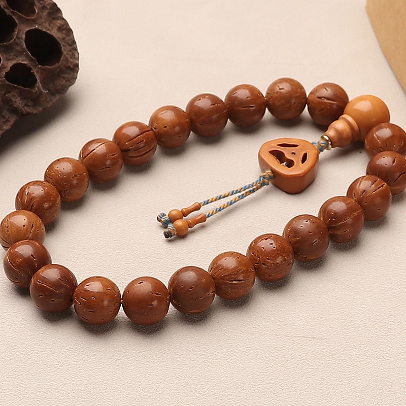 天然秦岭野生桃核桃胡手串光珠龙纹核桃串保平安男女文玩把玩潮流