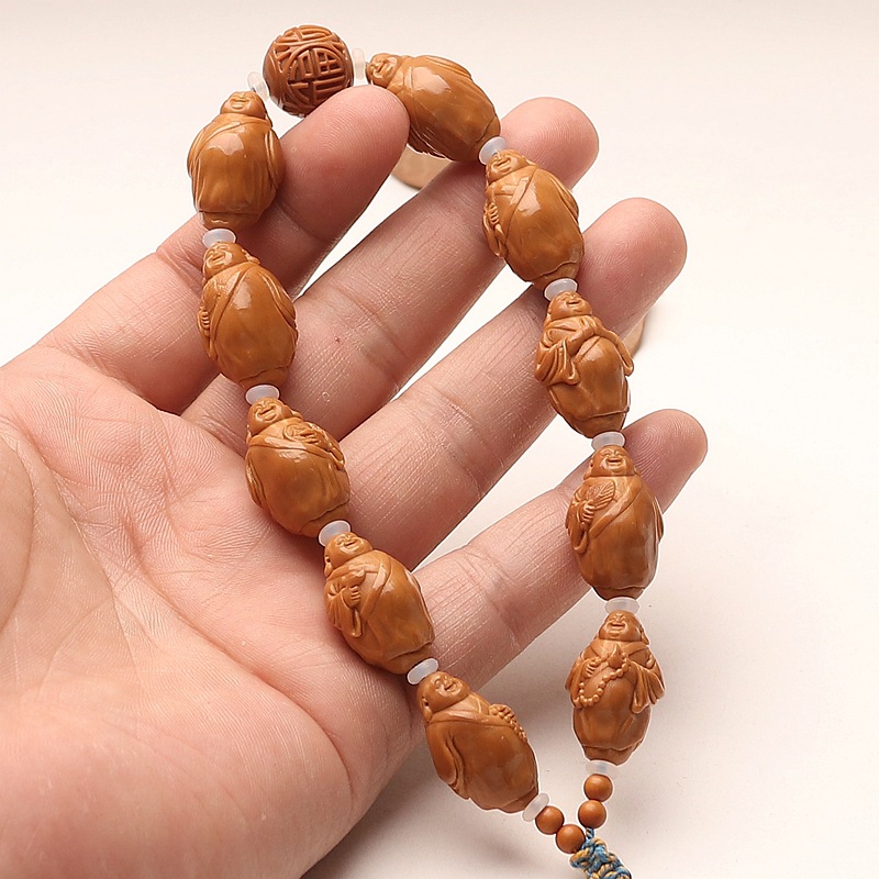 橄榄核雕刻梅林1.3小籽手串十小佛弥勒手持手把件八大弥勒男文玩