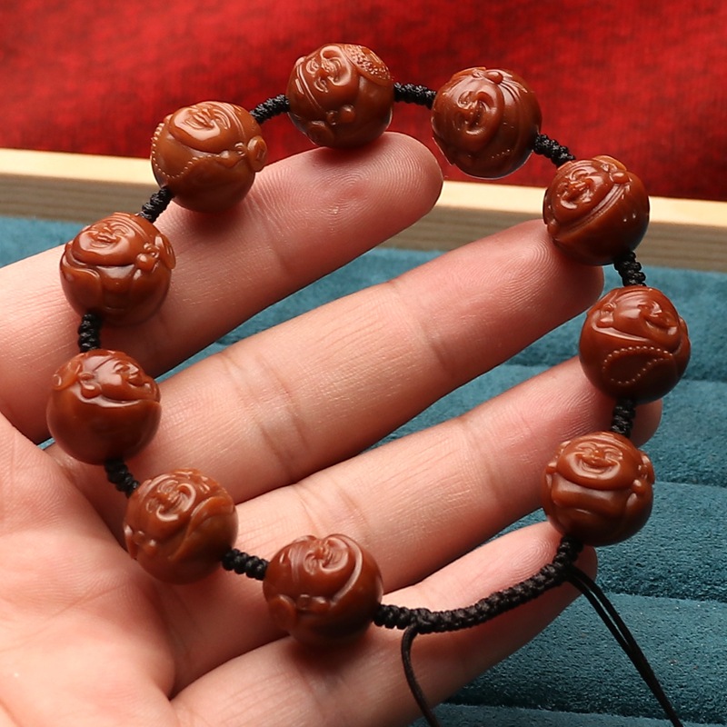玉化料猴头桃核手工雕刻包衣八大财神手串编织文玩小籽短圆核桃男