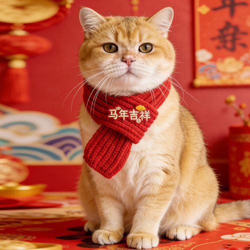 甜猫软晴 宠物马年猫咪过年围巾新年狗狗围脖宠物保暖围领可爱风