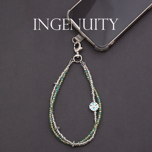 匠心手工坊小米珠手机链相机链小众高级轻奢双链挂绳包包新款绿色