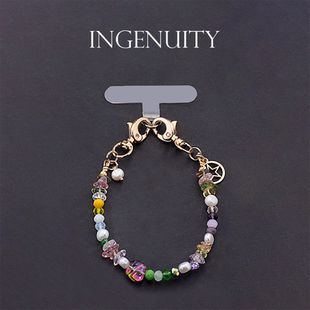 匠心手工坊水晶点缀天然珍珠手提链条适用苹果华为pocket2手机链