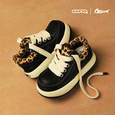 【UFO系列】猫与沙发/黑豹纹大头鞋Q版丑萌鞋厚底增高低帮鞋子