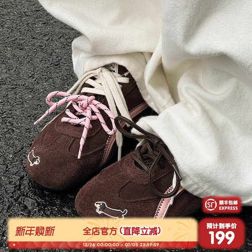 猫与沙发复古平底赛车鞋腊肠狗